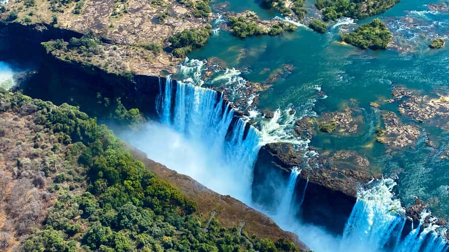 Victoria Falls:Explore the Zambezi Helicopter Experience - Long Island and the river after the Falls