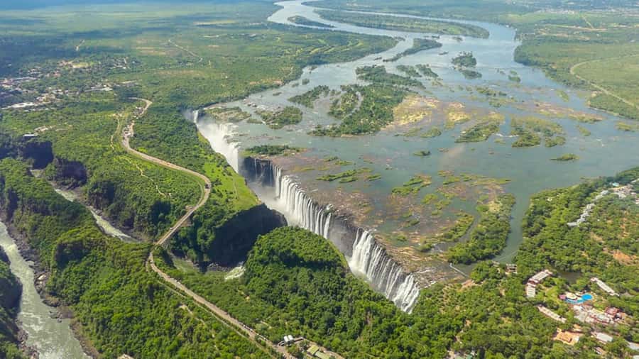 Victoria Falls: Helicopter Flight Aerial View of The Falls - From your hotel to the helipad near town